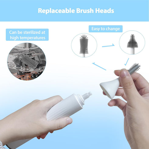 Set Electric Baby Bottle Brush with Rechargeable Electric Bottle Brush Cleaner and Replaceable Silicone Bottle Brushes