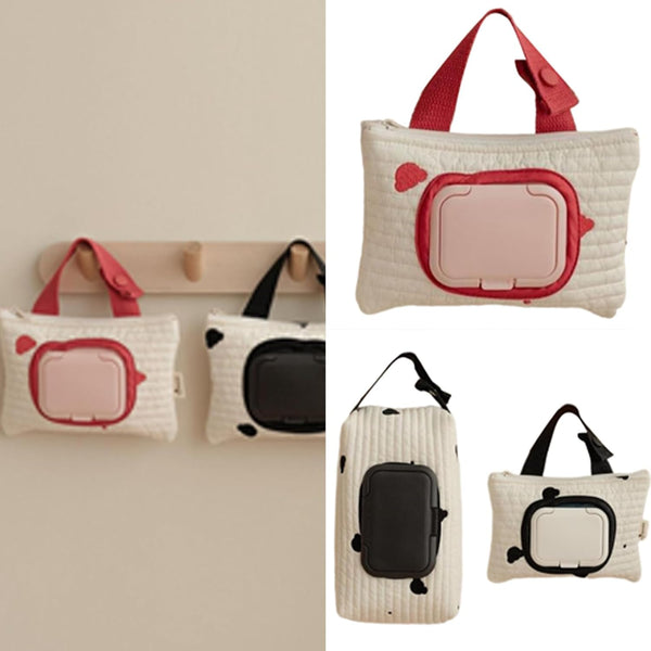 LOXGO Stylish Bear Embroidery Wet Wipe Pouches Baby Wipe Hanging Pouches For Baby Strollers Excellent For Travel