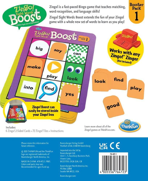 Think Fun Zingo! Sight Words Boost - Engaging Brain Game for Kids Aged 4 and Up, Expansion Pack