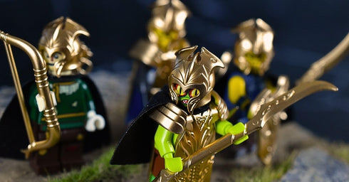 Elf Metalic Gold and Rose Gold of Lances, Bows, Sword, Helm and Armour for Major Brand Building Block Minifigure 72 PCS