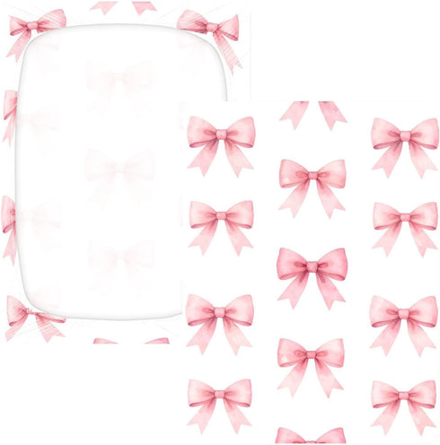 CZXW 52" 28" Pink Bows Ribbons Crib Sheets Fitted x Natural Cotton Soft & Breathable for Baby Crib Mattress
