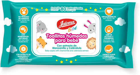 3Pack, 80 JALOMA Baby Wipes with Chamomile and Calendula Extract, Hypoallergenic and Paraben Free, Ct Each