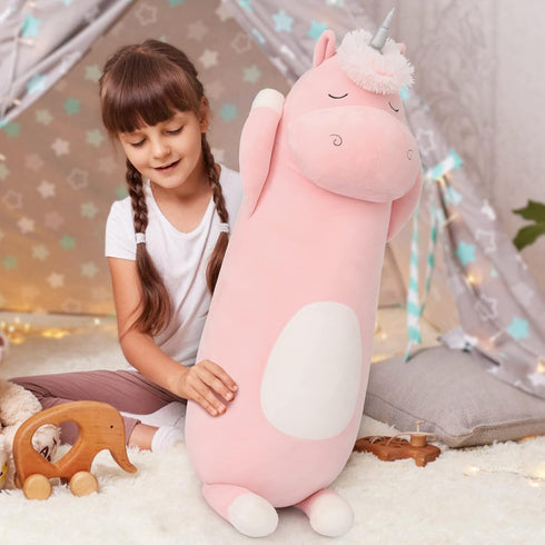MorisMos 36.2" Unicorn Body Pillow, Large Hugging Pillow Stuffed Animal, Soft Plush Toy for Kids, Pink