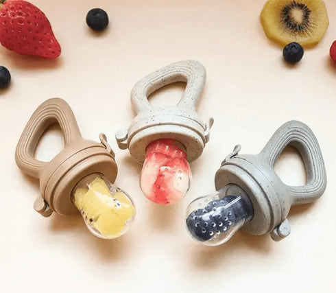 Avee & Co Silicone Teething Pacifier and Fresh Fruit Feeder, Baby Pacifier for Teething, Toddler Teething Toy (Beige)