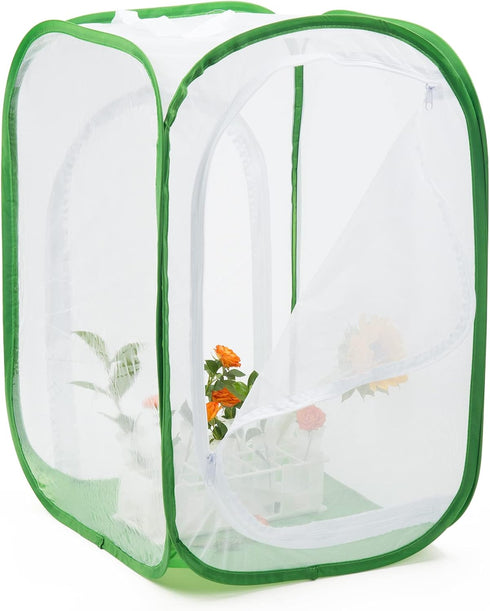 Two Doors Monarch Butterfly Habitat, Insect Mesh Cage, Caterpillar Enclosure Terrarium Pop-up (15.7 x 15.7 x 24)