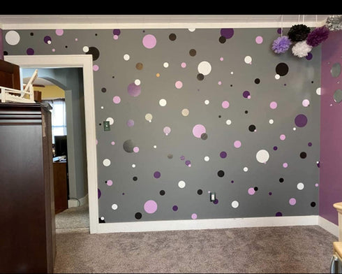 Polka Dot Wall Decals for Girls Room - Vinyl Circle Peel & Stick Stickers, Dark & Light Purple