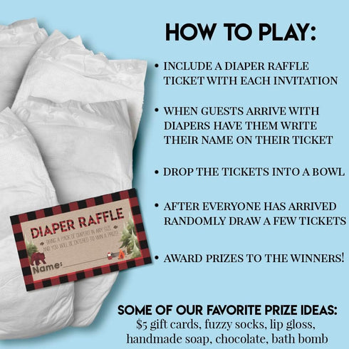 Amanda Creation Oh Boy! Outdoorsy Diaper Raffle Tickets - Red and Black Plaid for Boy Baby Showers, 20 Inserts