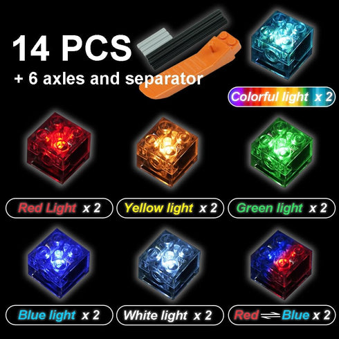 Light Up Bricks Kits Accessories Pack, 14pcs Classic 2x2 Clear LED Building Blocks Toys, Compatible with Major Brands