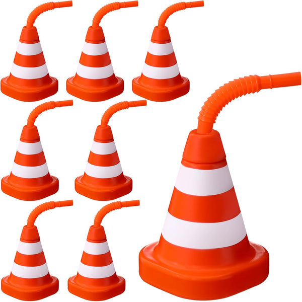 Sawysine 8 Pack Construction Cone Cups with Straws Bulk, Traffic Cones Party