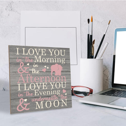 SUSZDOU 6.2 6.2inch, Love Sign, Wood Plaque Table Art Sign * Elephant Wood Sign for Nursery, Decoration for Baby Girls