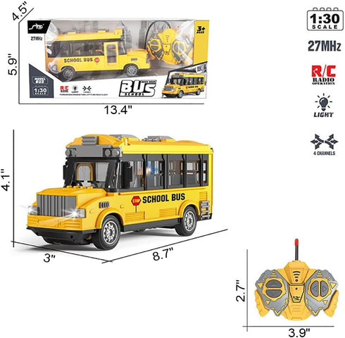 RC School Bus - Remote Control Car with LED Lights, Classic Baby Bus Toy for Ages 3-6