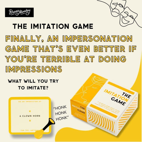 Brass Monkey The Imitation – Social Party Game with 300+ Game Card Prompts for Doing Impressions