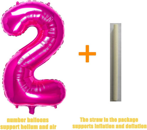 32 Inch Pink Number 2 Balloons, Foil Balloon for Birthday Party Decoration Supplies