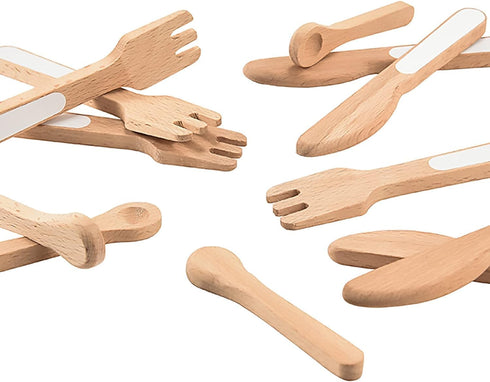 27PCS Set, Giant bean Wooden Toy Plates and Dishes for Kitchen Wooden Play Kitchen Accessories for Girls and Boys