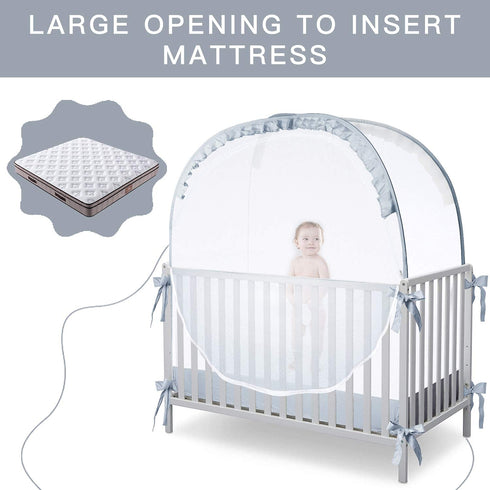 L RUNNZER (55.2" 27.6" 51.6" Crib Tent, Crib Net to Keep Baby in, Breathable Pop Up Crib Tent Canopy Keep Baby from