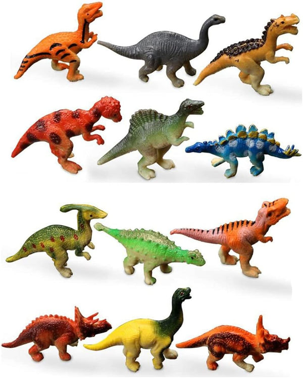 HAPTIME Plastic Assorted Mini Dinosaur Figures, Small Dino Toy, Pack of 12