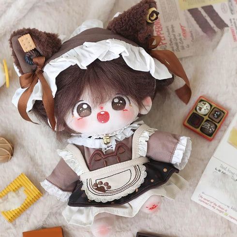 niannyyhouse 20cm Plush Doll Clothes Headdress Shirt Dress Apron Shoes Cat Paw Maid Sets for 8in Dolls (Black)