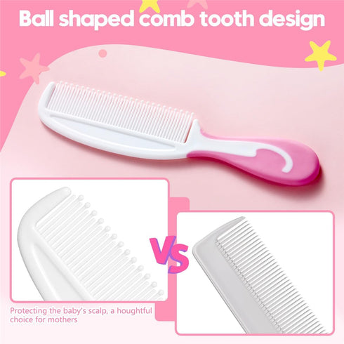 Little Angel Sets, Baby Hair Brush and Comb New Born Baby Hair Brushes, Perfect Baby Registry Gift for Newborns(Pink)