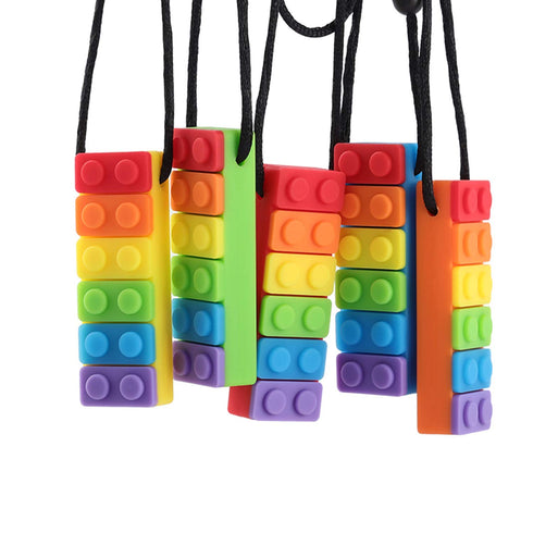 Sensory Chew Necklace, SLGOL Rinbow Color Silicone Chew Pendant Training and Development