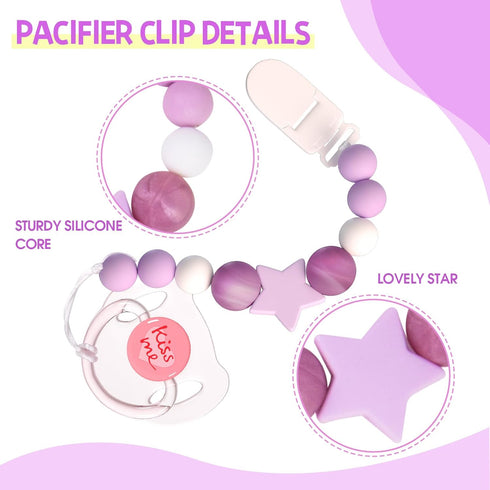 Aori Magnetic Pacifier Clips for Reborn Dolls - Purple Silicone Chain Holders