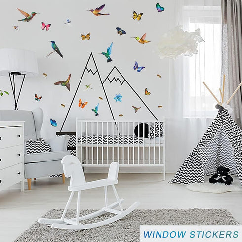 32Pcs Watercolor Butterfly and Hummingbird Stickers, Self Adhesive Wall Decals for Bedroom, Nursery, Kids Playroom