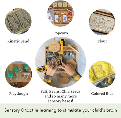 Montessori Sand Tray with Flashcard Holder and Flashcards | Play Sand & Wooden Stylus | Sensory Bin | Tactile & Sensory