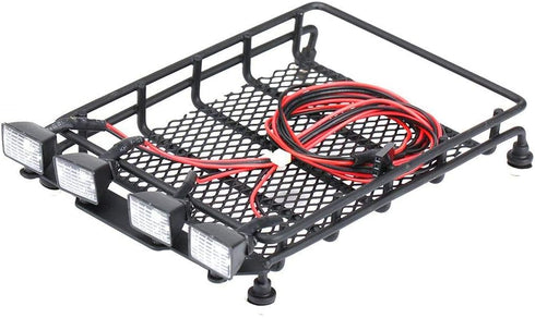 RC Car Roof Rack, Middle Size Luggage Carrier with Quadrate LED Lights for SCX10