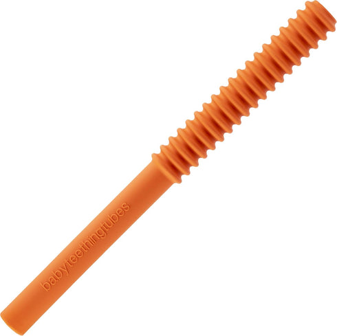 Baby Teething Tubes - Made in The USA, Soft & Durable Infant Toys and Toddler Silicone Teether (7 Inches, Orange)