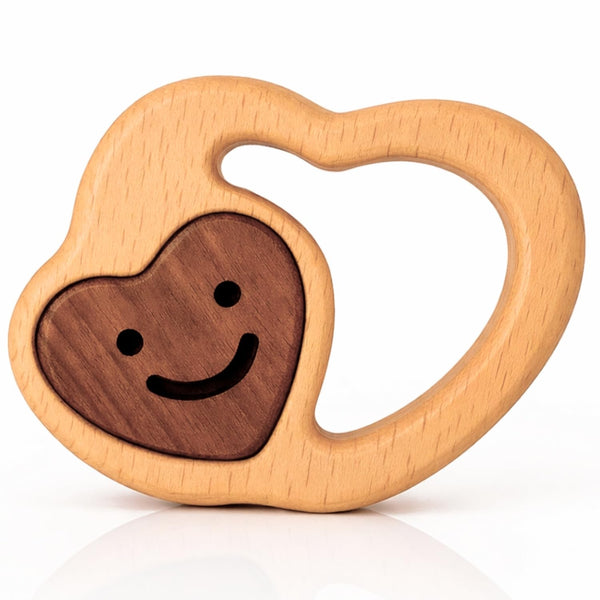 Wooden Baby Rattle & Teething Ring Heart | Natural Montessori Teething Toy