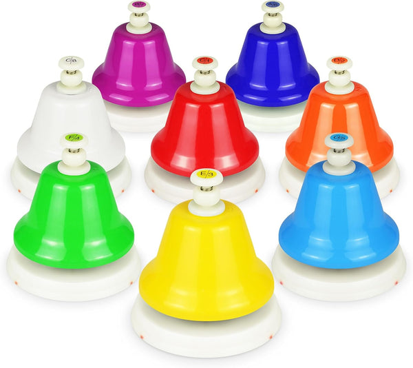 EliLunar 8 Note Desk Bells Set C Major Scale Color-Coded Hand Bells, Educational