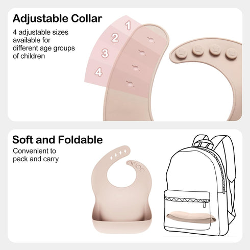 Set of 3 Silicone Bibs for Babies Toddler Girls - Soft Adjustable Waterproof Bibs for Baby Feeding Essentials