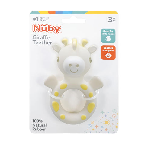 100% 3+ Nuby Giraffe Teether for Infants - Natural Rubber Baby Teething Toy - Easy-Grip and Multi-Textured Surfaces