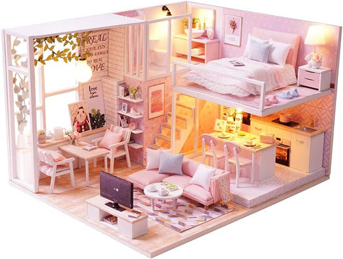 Flever Dollhouse Miniature DIY House Kit Creative Room with Loft Apartment Scene