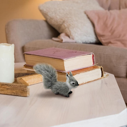 BWESOO 10cm Grey Mini Simulation Squirrel Mini Squirrel Stuffed Animals Rabbit Soft for Gift Home Decor Place Table
