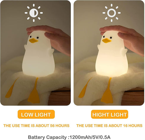 Attivolife Duck Night Light for Kids, Cute Silicone Lamp with Touch Control, Dimmable, USB Rechargeable LED Decor