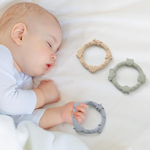 Silicone Teethers for Babies 0-6 Months, Teething Toys for Infants, Baby Chew Rings for Boys and Girls 3 Pack -