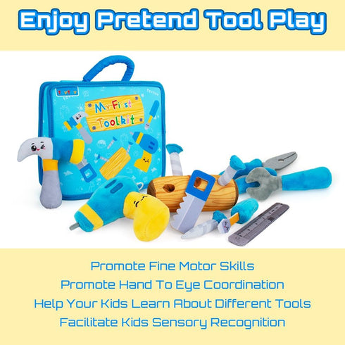 1st Toolbox Playset, Set 1 teytoy My Baby Tool for Year Old, Pretend Play Construction Toy with Zippered Tool Box