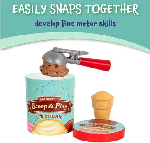 Set, 8 Popular Playthings Magnetic Scoop and Play Ice Cream Pretend Dessert Shop Toy for Kids, Play Food Cones