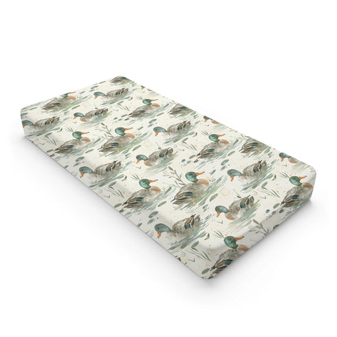 KuphiL10C Girls-16x32 Watercolor Mallard Duck Leaves Baby Changing Pad Cover, Unisex Duck Nursery Diaper Changing Table