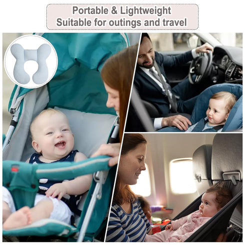 Upgraded Baby Head Support Pillow for Newborn Toddler, Soft Cotton Travel Pillow for Car Seats and Strollers (Blue)