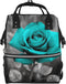 OUSIKA Teal Grey Rose Print Diaper Bag Multifunction Laptop Backpack Travel Daypacks Large