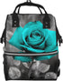 OUSIKA Teal Grey Rose Print Diaper Bag Multifunction Laptop Backpack Travel Daypacks Large