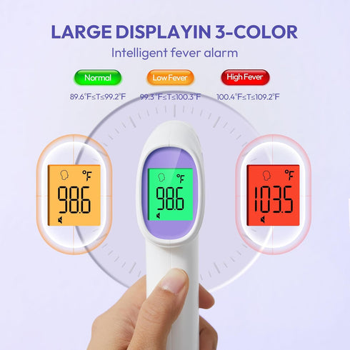 Forehead Thermometer for Adults, Kids & Babies - No-Touch Infrared Digital Thermometer with LCD Display, Fever Alarm