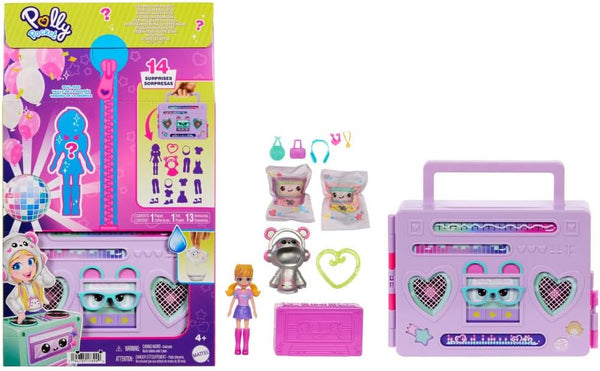 Polly Pocket Doll & Playset - Disco Dance Fashion Reveal with 3-Inch Hoodie Buddy Doll, 16 Accessories & Water Play