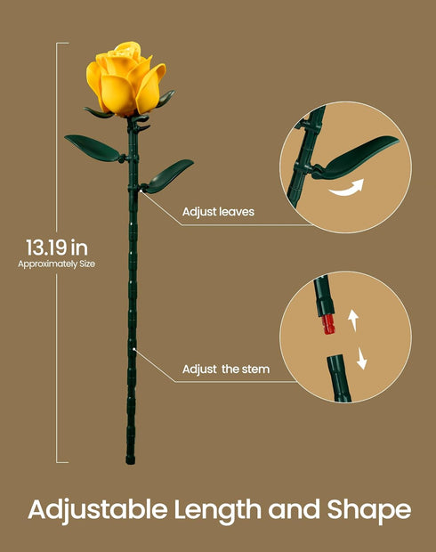 iATOM Set, 12Pcs Yellow Rose Bouquet Building Flowers Botanical Collection Kit for Adults