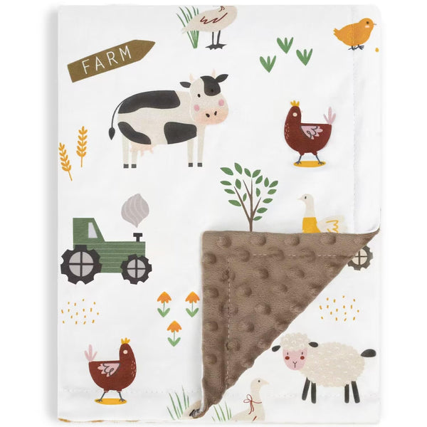 HOMRITAR Baby Blanket, Soft Lightweight Minky, Farm Animals Design, 30 x 40 Inch
