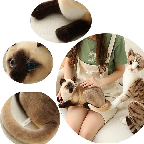 Siamese Cat Stuffed Animal, 12 inches, Shorthair Realistic Plush Cat Toys, Gift for Kids (A)