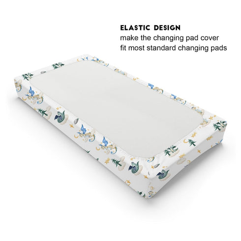 Cartoon Fairy Tale Dragon Changing Pad Covers, Soft Stretchy Snug Fitted Baby Changing Pad Mats for Boy Girl, 32" x 16"
