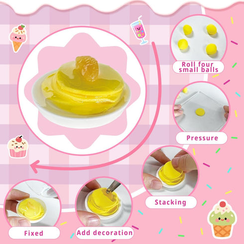 Set, 14Pcs 8+ Mini Bake Shop DIY Toy Making Pretend Desserts & Cakes, Resin & Clay Kitchen Play Kit, Scene Display