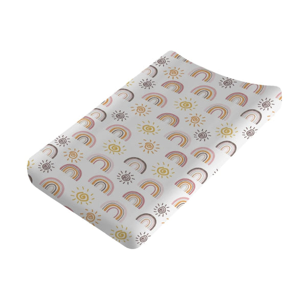 Boho Sunshine Rainbow Changing Pad Cover, Colorful Sun Sheets for Boys Girls, 32"x16" Soft Fitted Mats